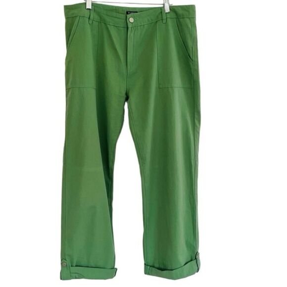Flamingo green 100% cotton pants with tab & button at bottom hem, size 2XL - Picture 1 of 6